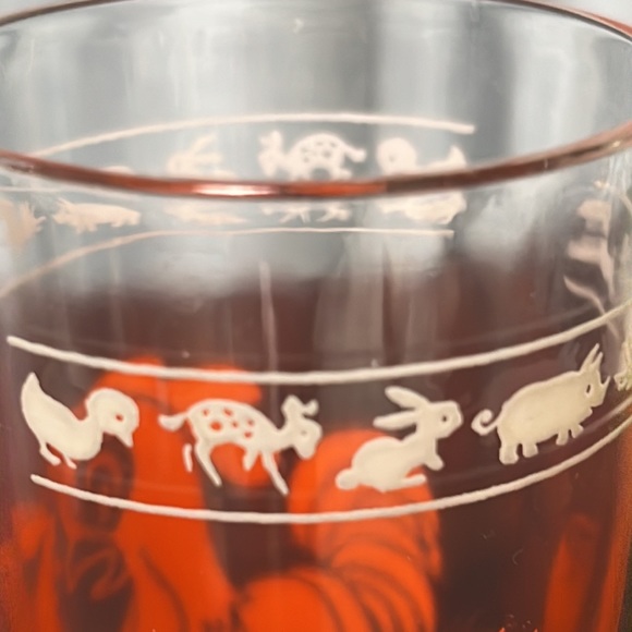 Vintage Kraft Swanky Swig Kid Cup Juice Glass Orange Dogs Roosters - Picture 8 of 11